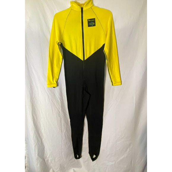 Aeroskin California Women’s Scuba Skin Yellow Black Medium Zip Stirrups Padded - Picture 1 of 16